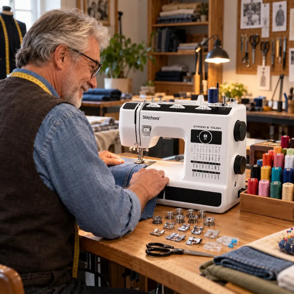 Stitchora™ v dílně s nitěmi a příslušenstvím