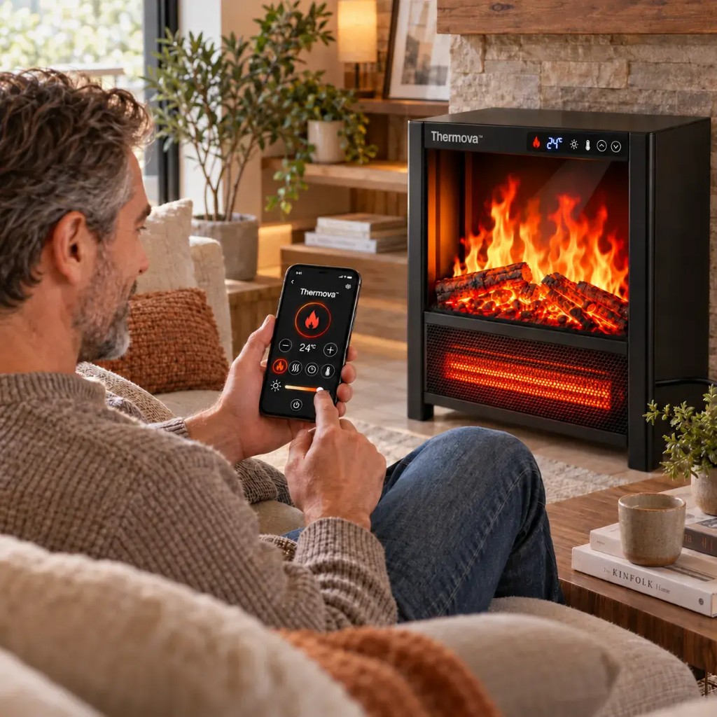 Thermova™ app control from the sofa — no chimney required